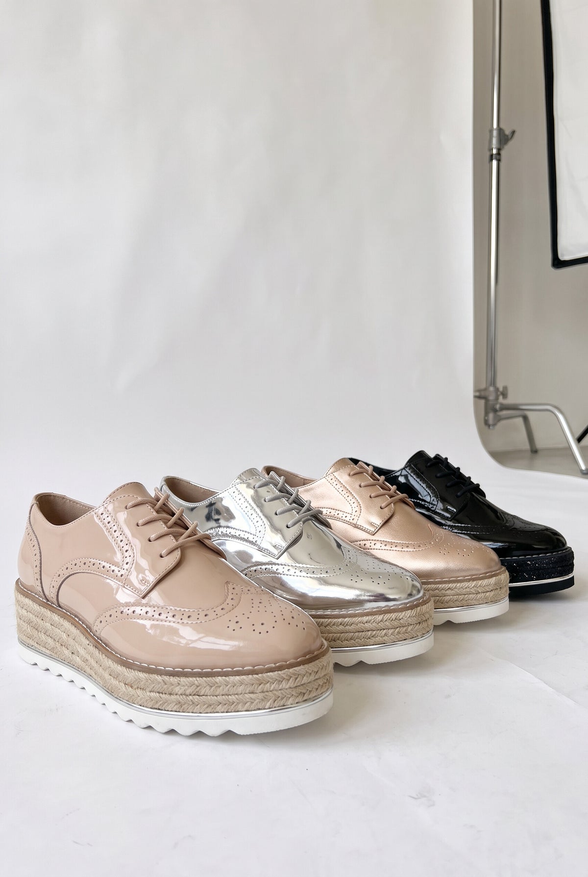 5cm厚底ブローグ エナメルレースアップシューズ 全4色