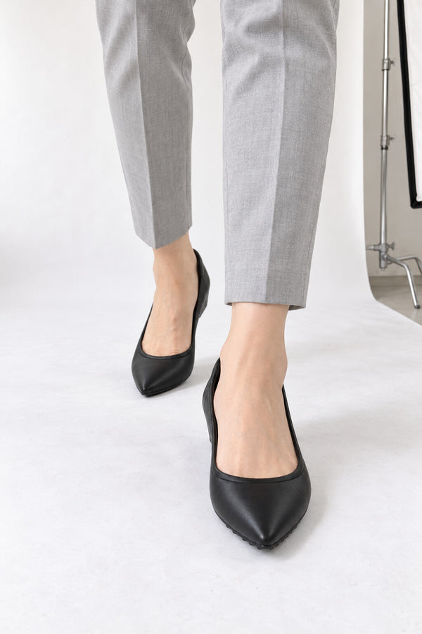 【ふかふかキルティングインソール】ウェッジ ポインテッドパンプス レディース 5cmインヒール 歩きやすい 通勤 オフィス 立ち仕事
