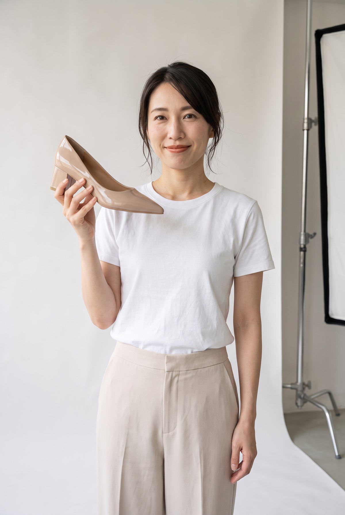 5cmチャンキーヒール エナメルポインテッドパンプス ヌードピンク 手持ち