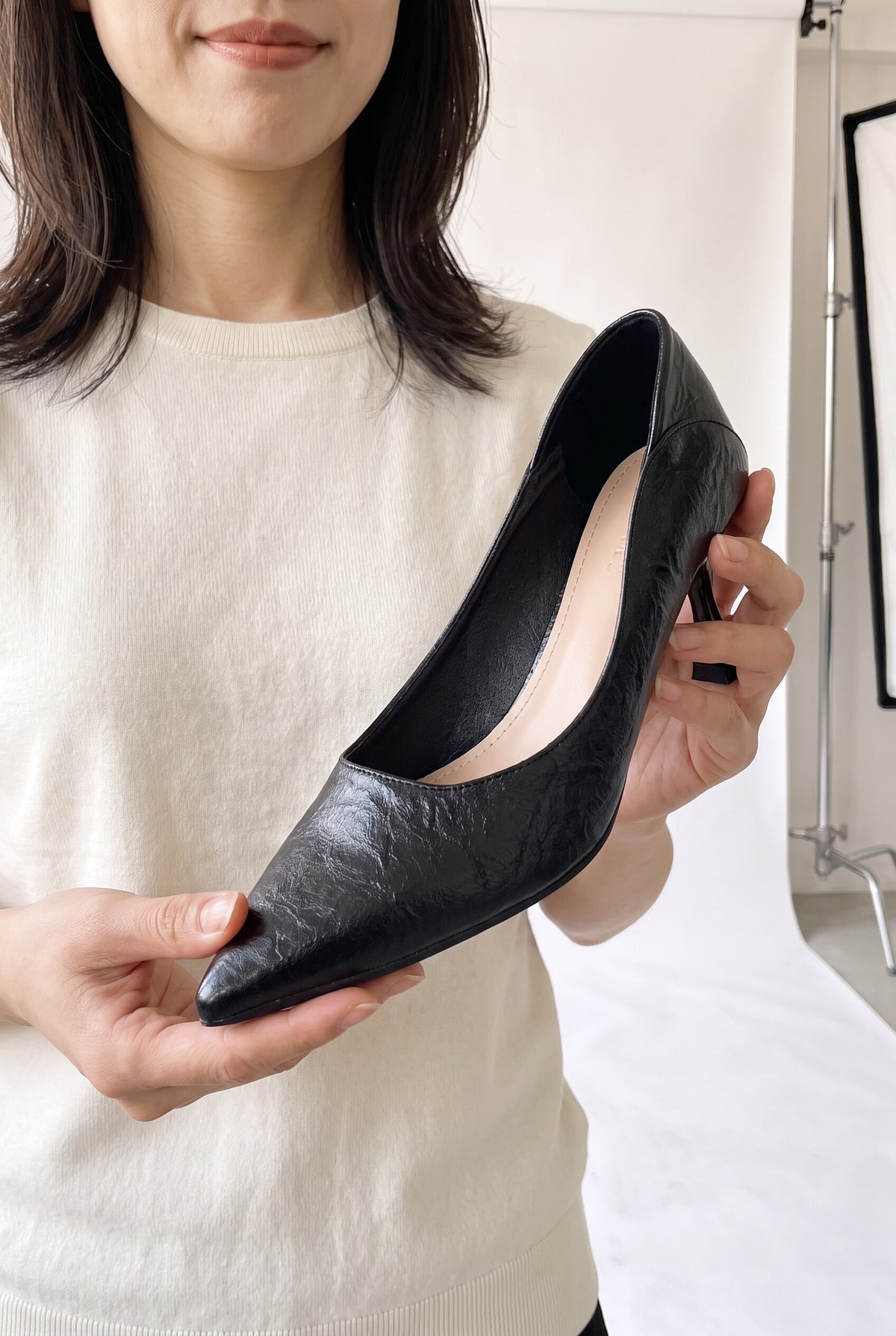 シンプル ポインテッドパンプス（5.5cm・7.5cmヒール）羊革 ブラック 手持ち